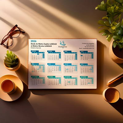 Calendrier Notaire A5 recto - vue annuelle