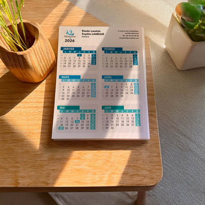 Calendrier Notaire A5 recto/verso - vue semestrielle