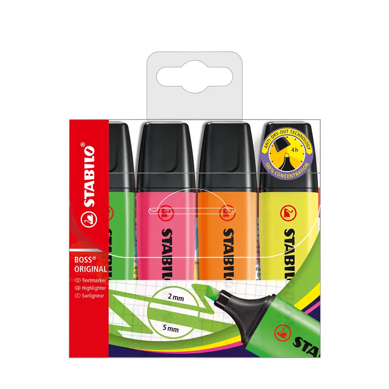 Lot De 8 Surligneurs STABILO BOSS ORIGINAL Pastel - Couleurs Douces, Anti-Dessèchement 4h, Idéal Étude Et Créatif